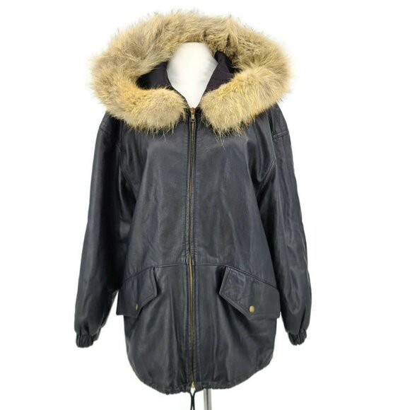 Vintage Ann Taylor Leather Jacket Small Coyote Fur